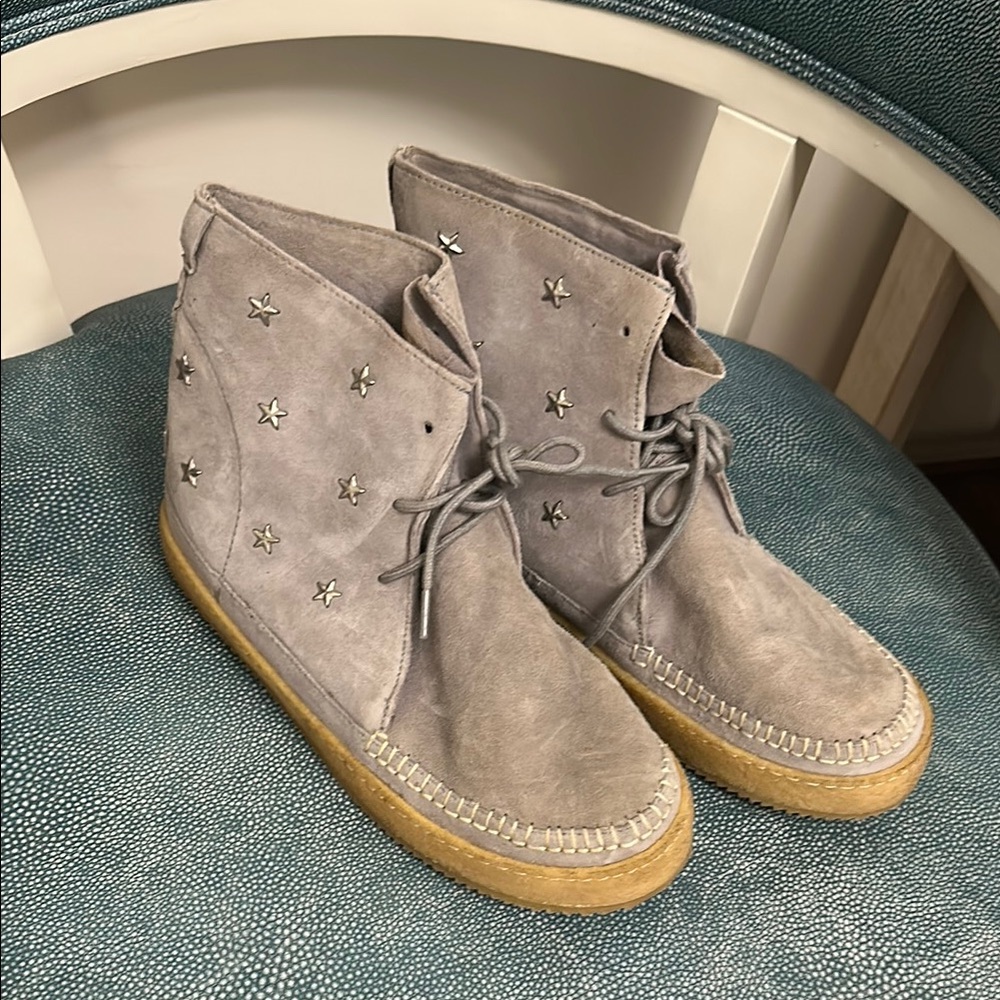 Laidback London Gray Lace Up Boots with Perforated Suede